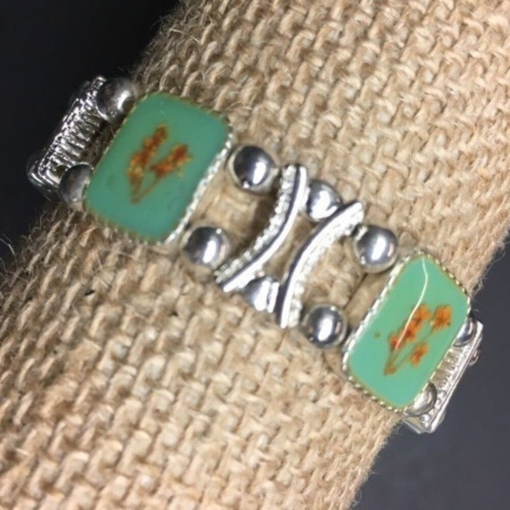 Flower Stretch Bracelet Jade Green Silver Orange Retro Boho Soft Girl Cottage